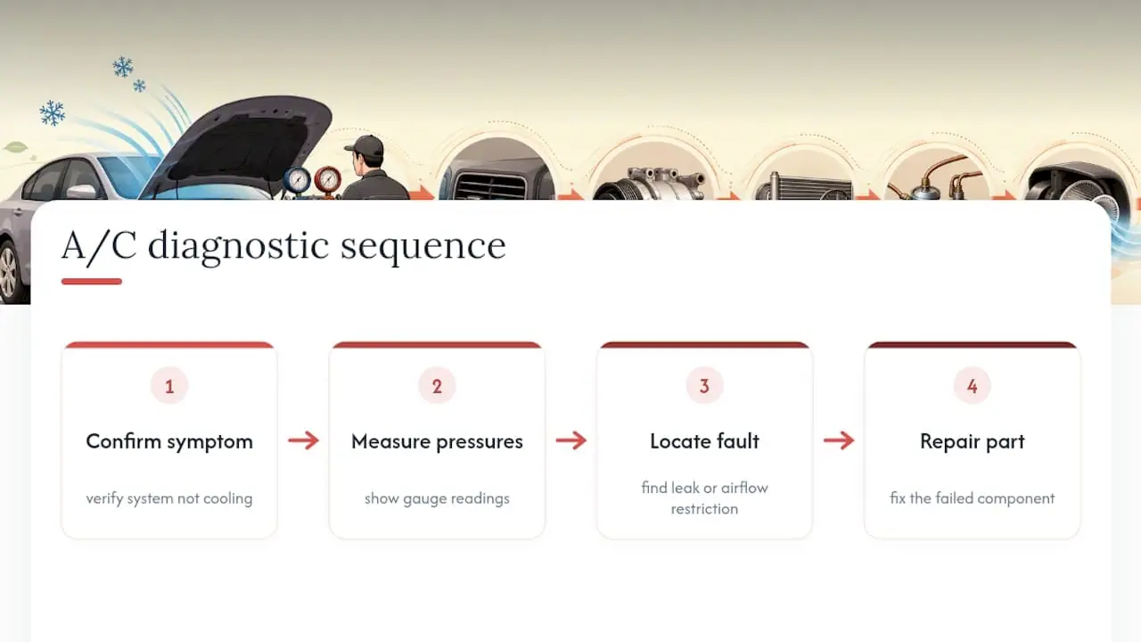 Step-by-step car A/C diagnostic process