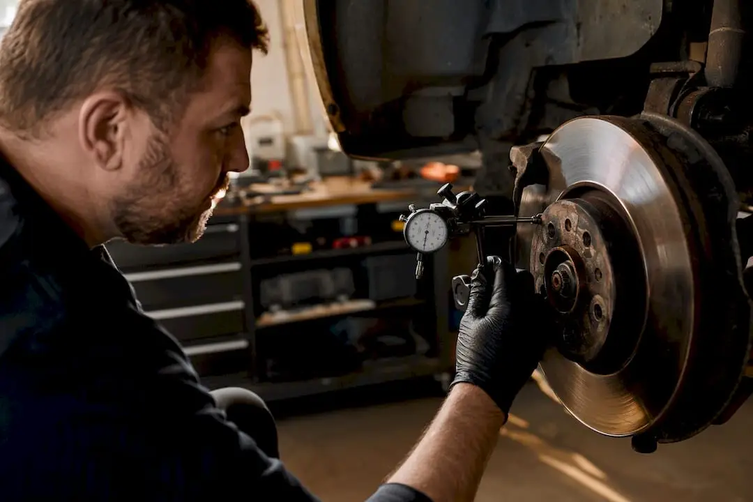 Measuring brake rotor runout with dial indicator