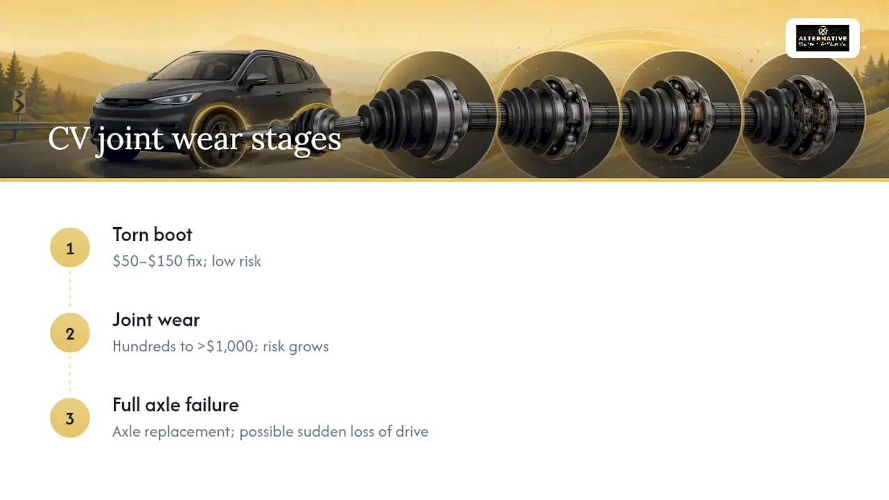 Diagram of CV axle joint damage progression and costs