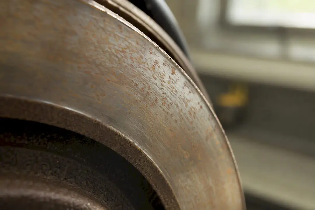 Surface rust on brake rotor close-up