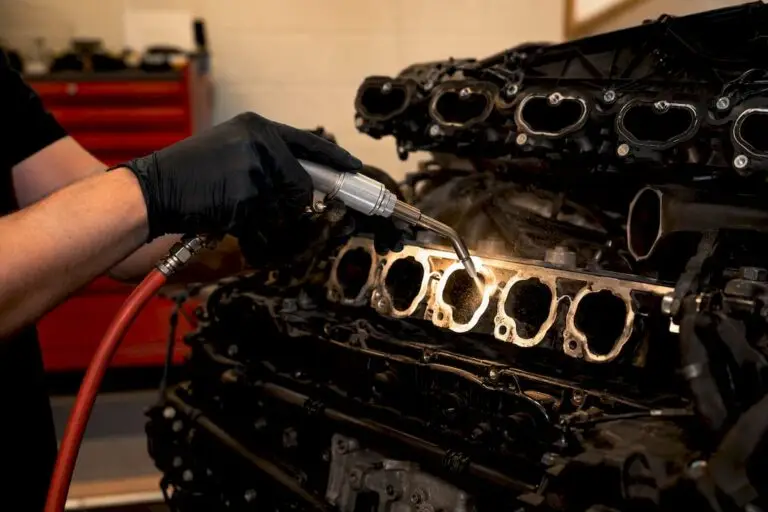 Technician walnut blasting exposed intake valves