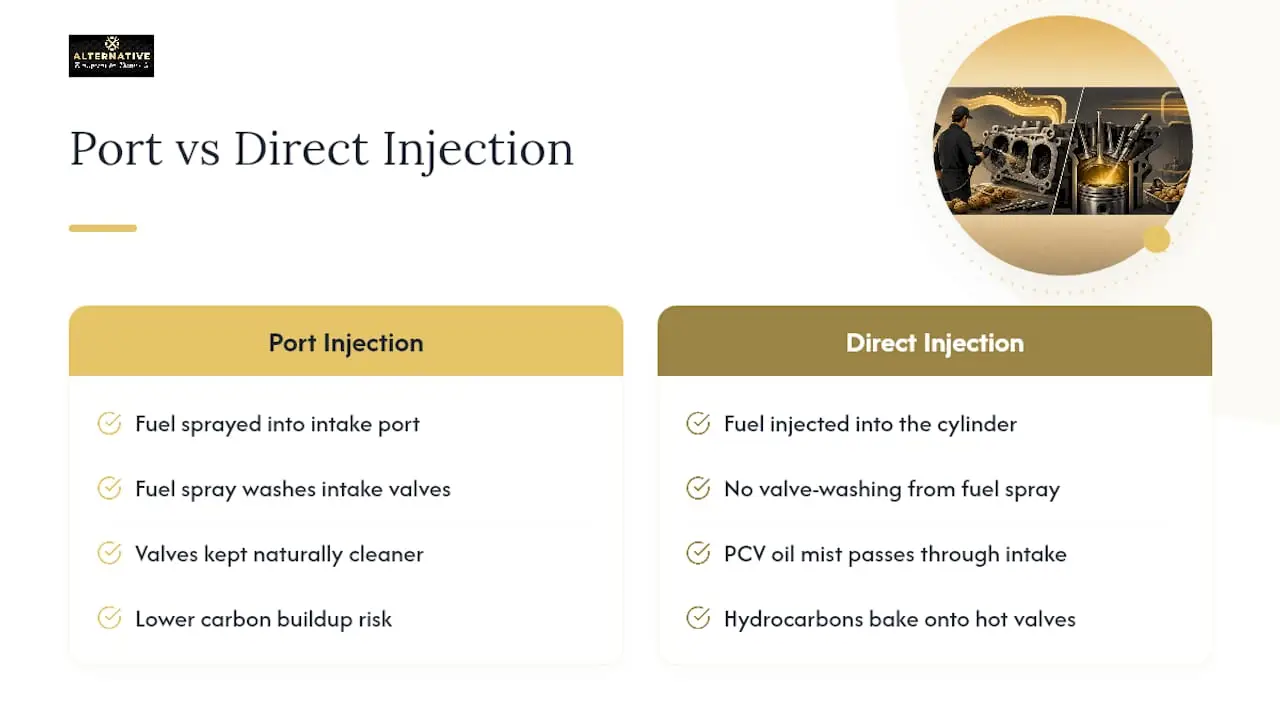Port injection versus direct injection valve comparison
