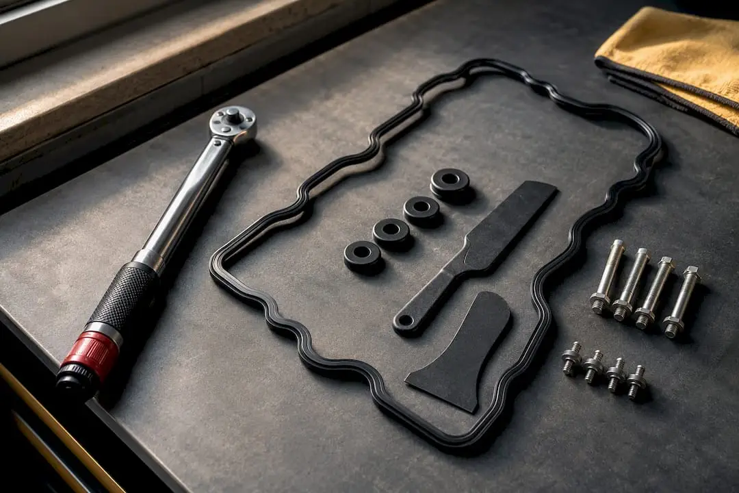 Torque wrench and valve cover gasket components