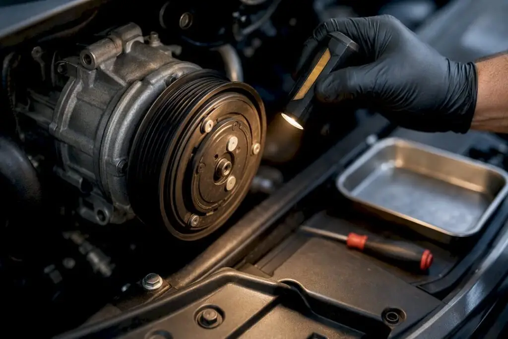 AC compressor clutch under workshop inspection