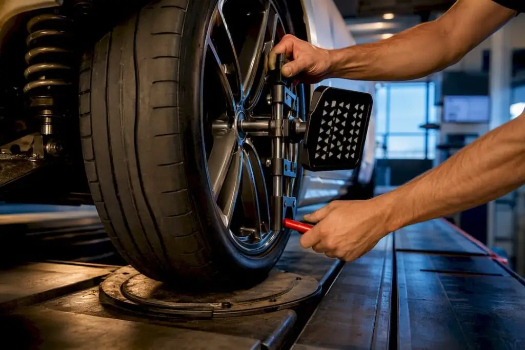 Technician setting a performance alignment sensor