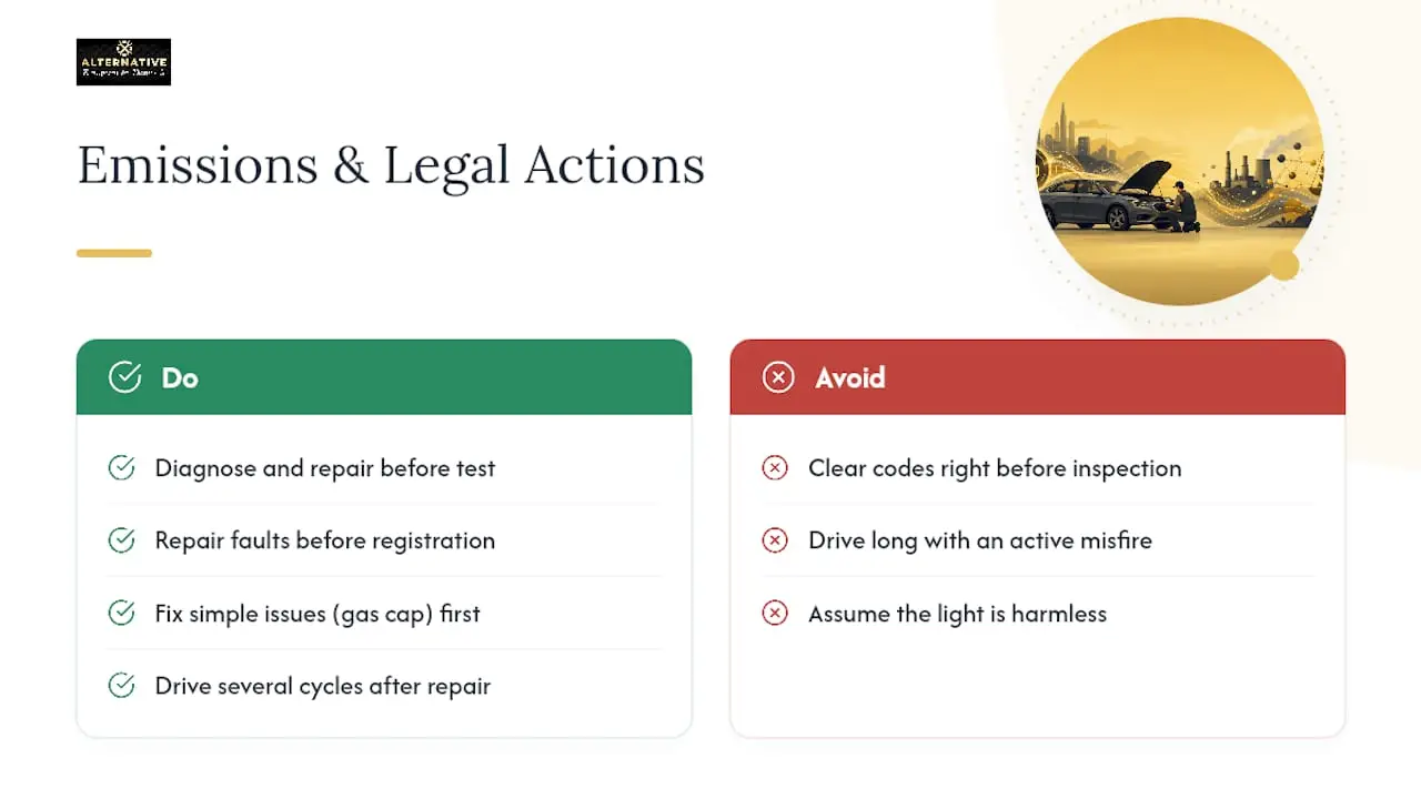 Emissions and Legal Considerations of a Check Engine Light — overview diagram