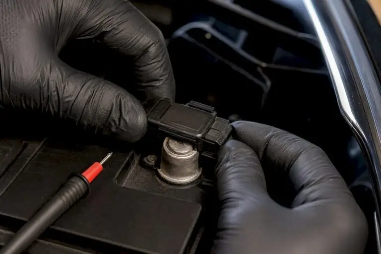 Technician inspecting intelligent battery sensor terminal