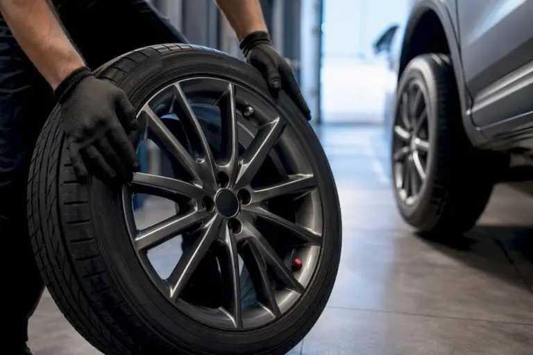 Technician cross-swapping a tire for diagnosis