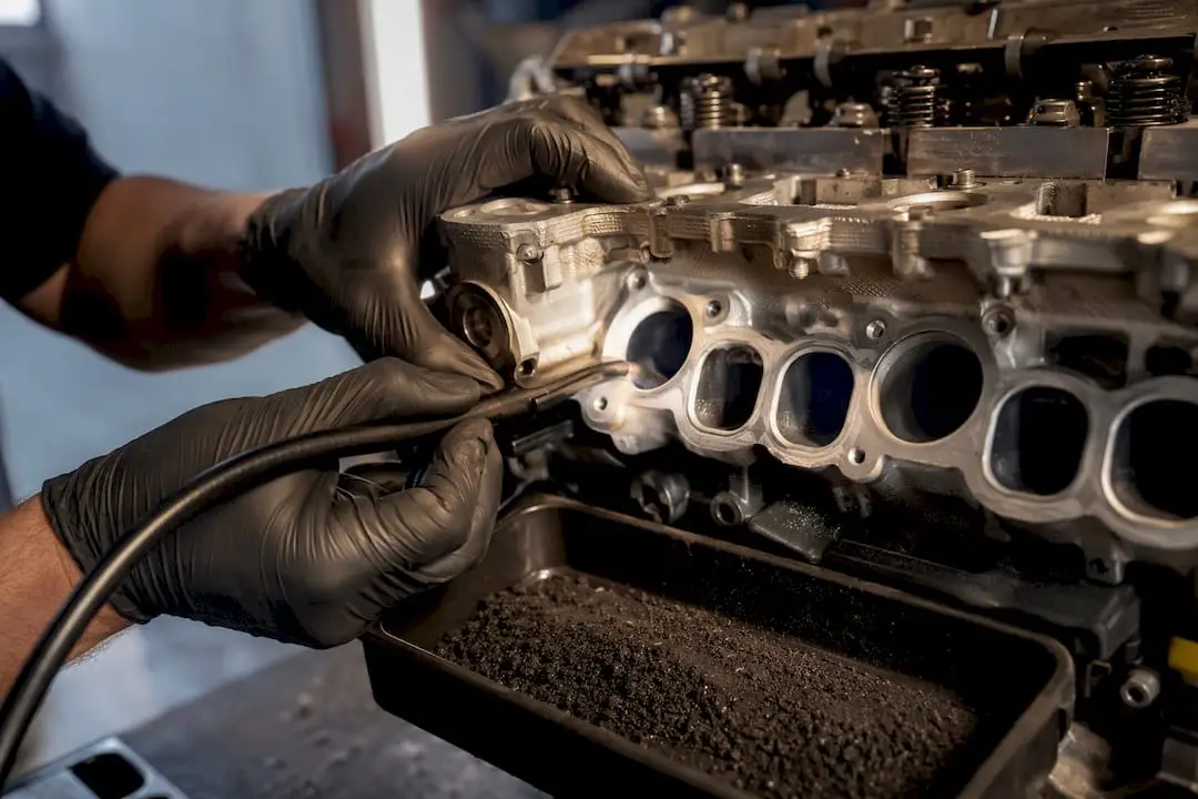 Closed intake valve with walnut blasting vacuum