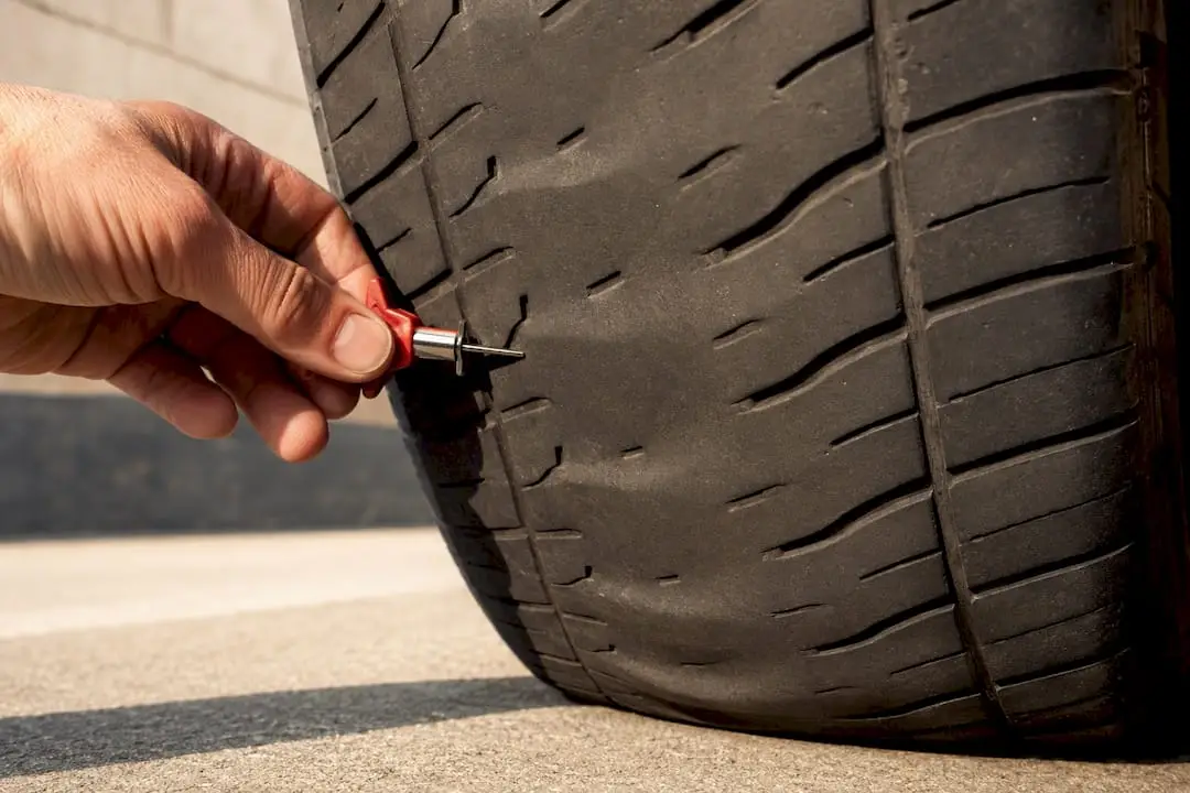 Close-up of unevenly cupped tire tread