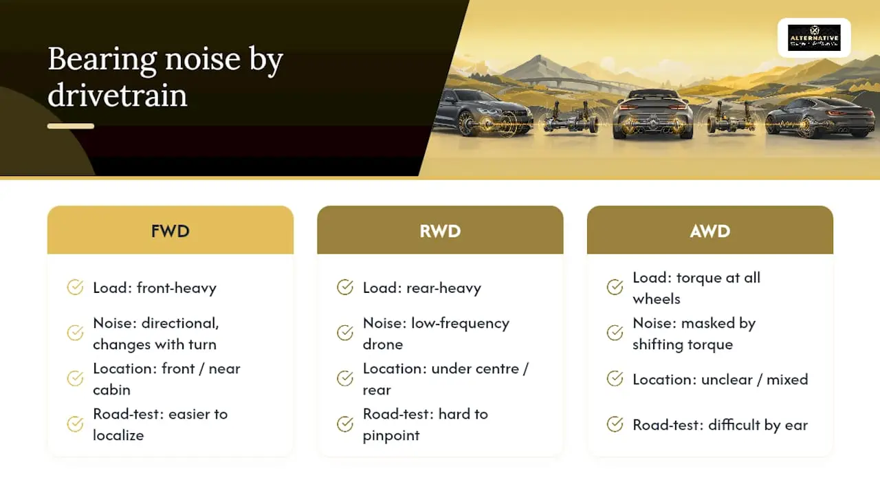 FWD RWD and AWD bearing diagnosis comparison