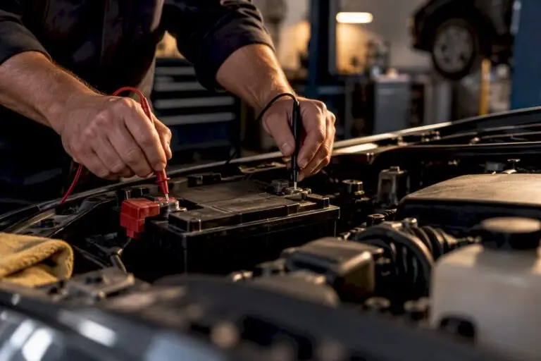 Technician measuring vehicle charging voltage