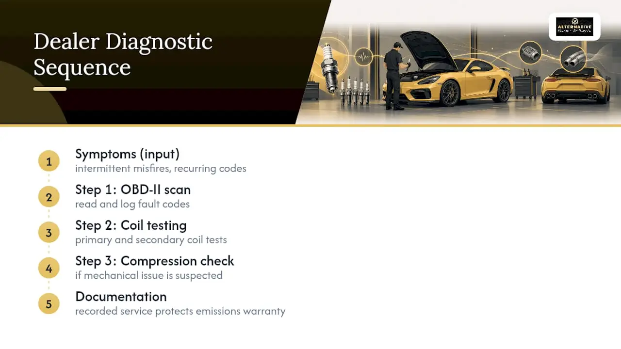 Three-step spark plug misfire diagnostic sequence