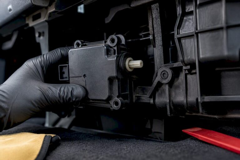 Technician inspecting blend door actuator