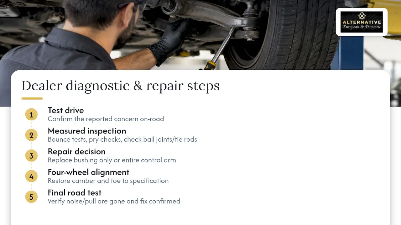 Control arm repair verification sequence