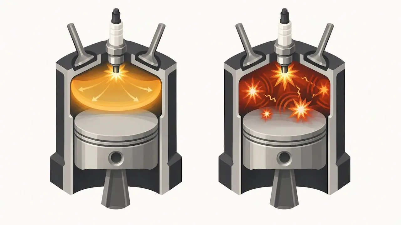 Illustration of controlled ignition versus engine knock