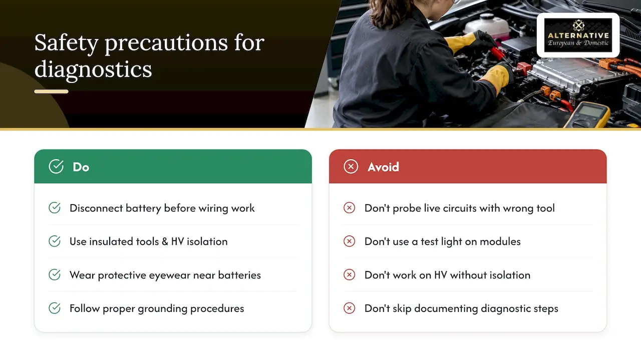 Safety precautions during advanced electrical diagnostics — overview diagram