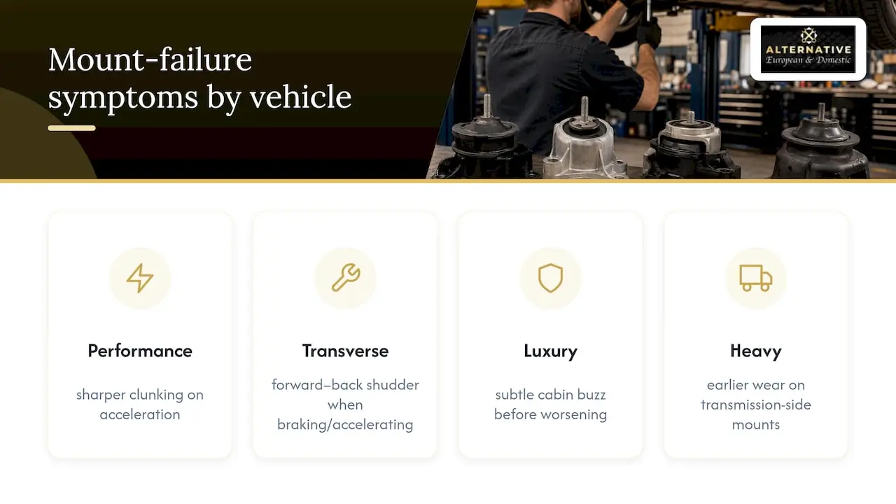 Differences in Engine Mount Failure Symptoms Across Vehicle Makes and Models — overview diagram