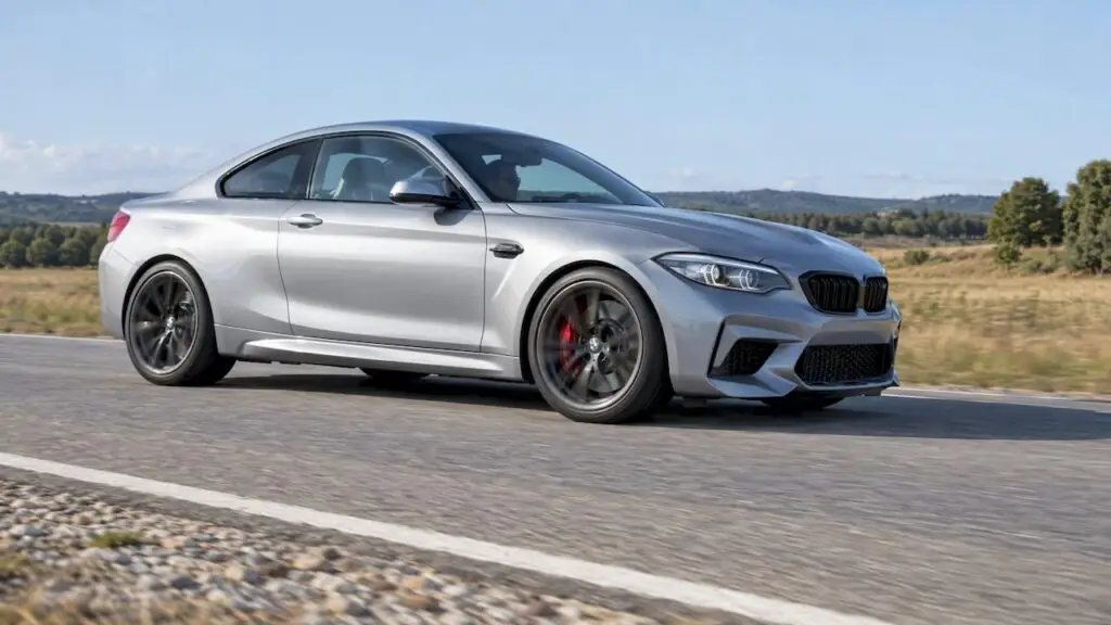 Performance coupe braking on a dry test road