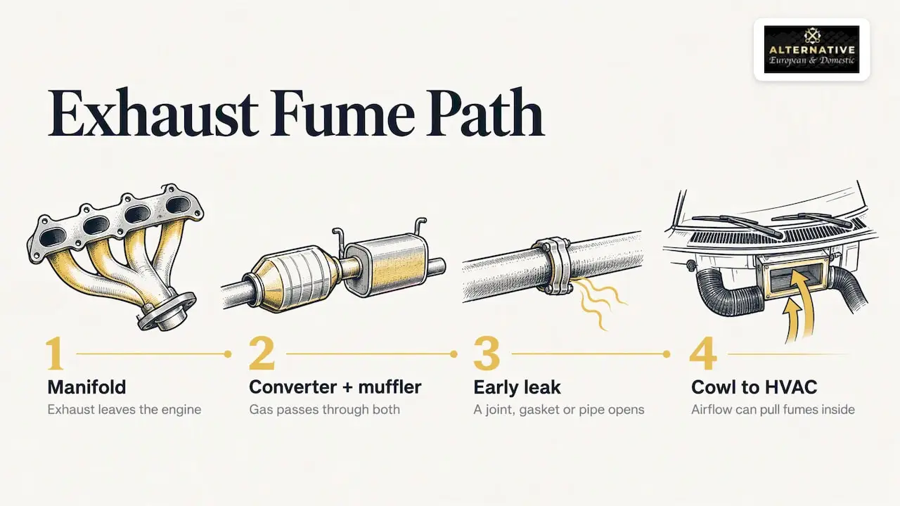 What an exhaust smell in the car actually means — overview diagram