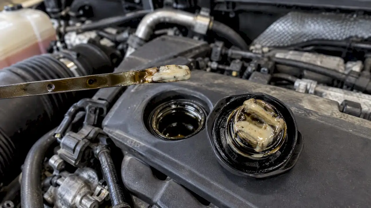 Milky residue on an oil cap and dipstick